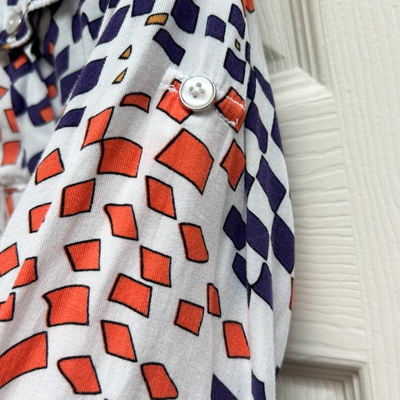 CAbi Grand Prix Geometric Button Blouse Style #404 MEDIUM 3/4 tab sleeve - Picture 9 of 9